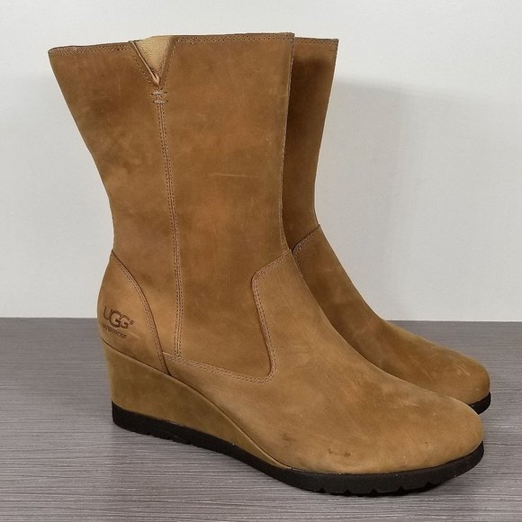 UGG Joely Shearling Lined Wedge Boot Chestnut Leather, Womens Size 9.5 US / 40.5 - Picture 2 of 14